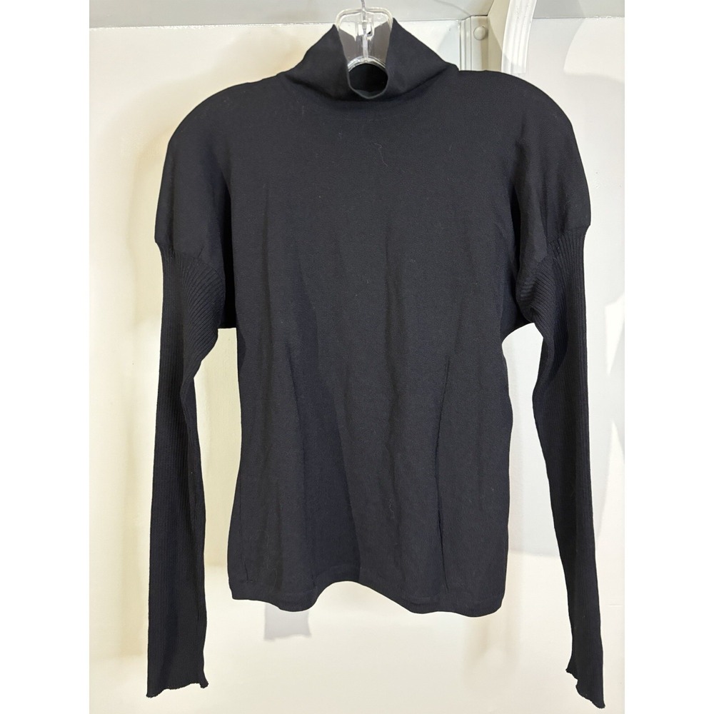 ESCADA Black Wool Blend Mock Neck Puff Sleeve Top 38 M